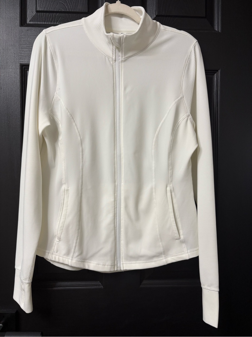90 Degree By Reflex Cream Ribbed Full-Zip Active Jacket